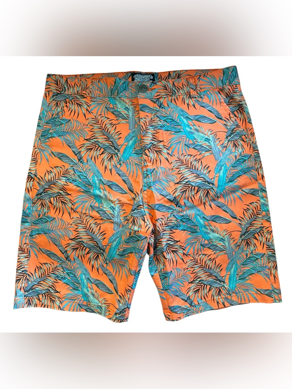 AussieBum Authentic Chino Shorts Mens Sz Medium Orange Tropical Palm Leaf Print